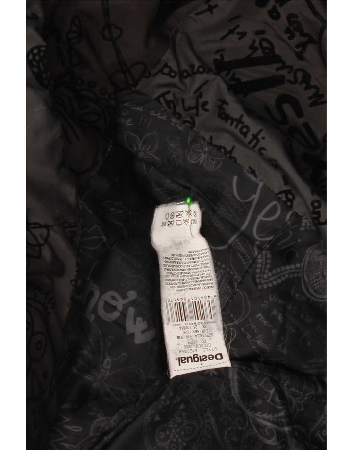 Casaco acolchoado com capuz feminino Desigual EU 38 médio preto floral poliéster