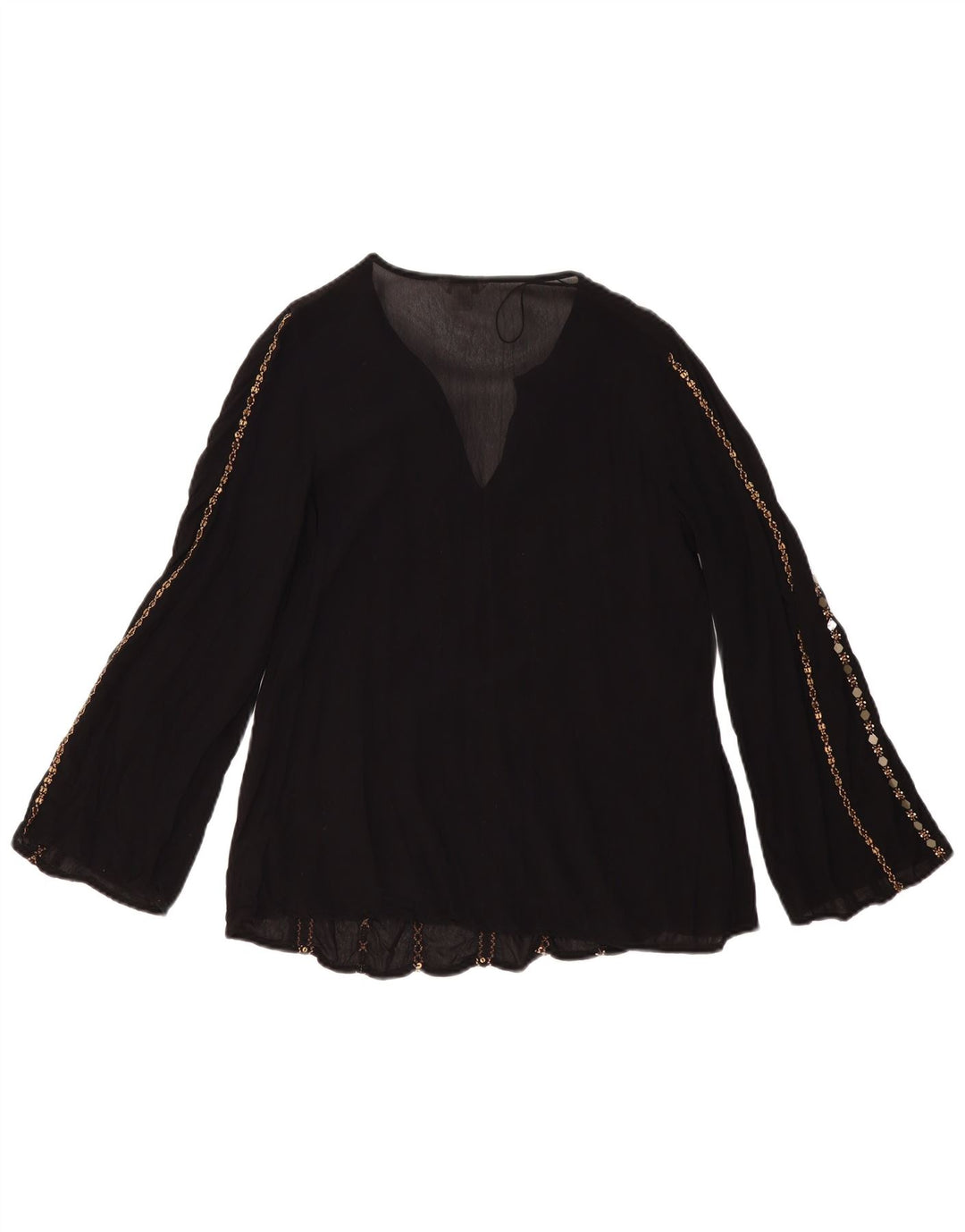 Blusa feminina de manga comprida MONSOON UK 8 pequena viscose preta