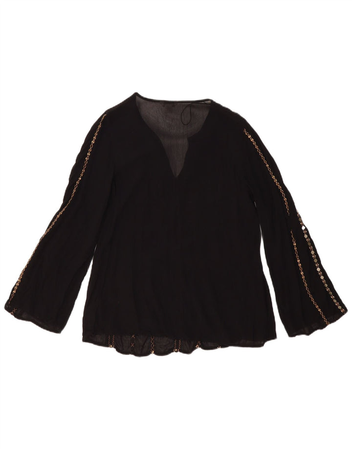 Blusa feminina de manga comprida MONSOON UK 8 pequena viscose preta
