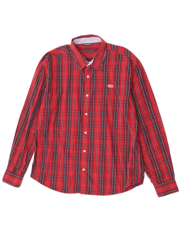 Camisa geográfica feminina Napapijri 3XL algodão xadrez vermelho