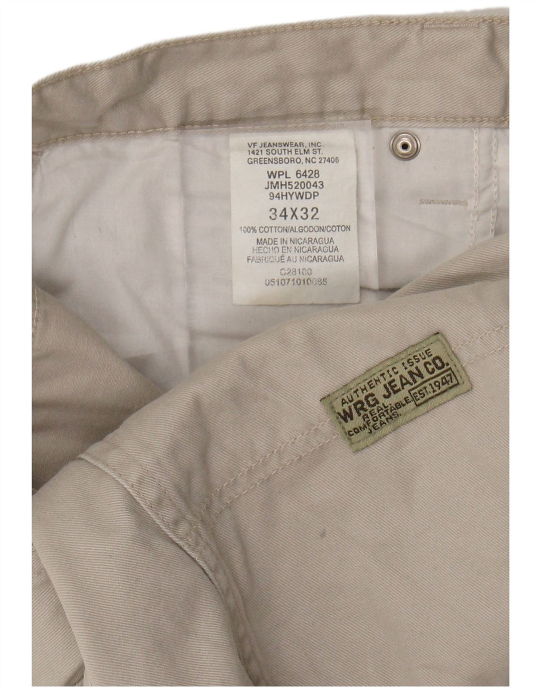 Calça casual reta masculina WRANGLER W34 L32 algodão bege