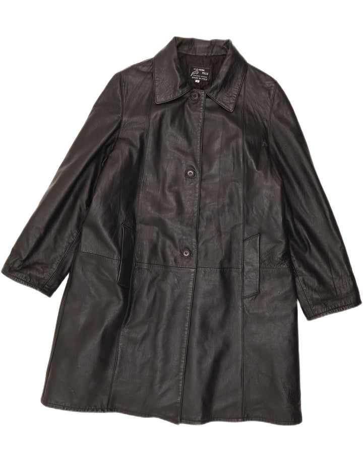 Casaco de couro superdimensionado feminino vintage Reino Unido 10 couro preto pequeno