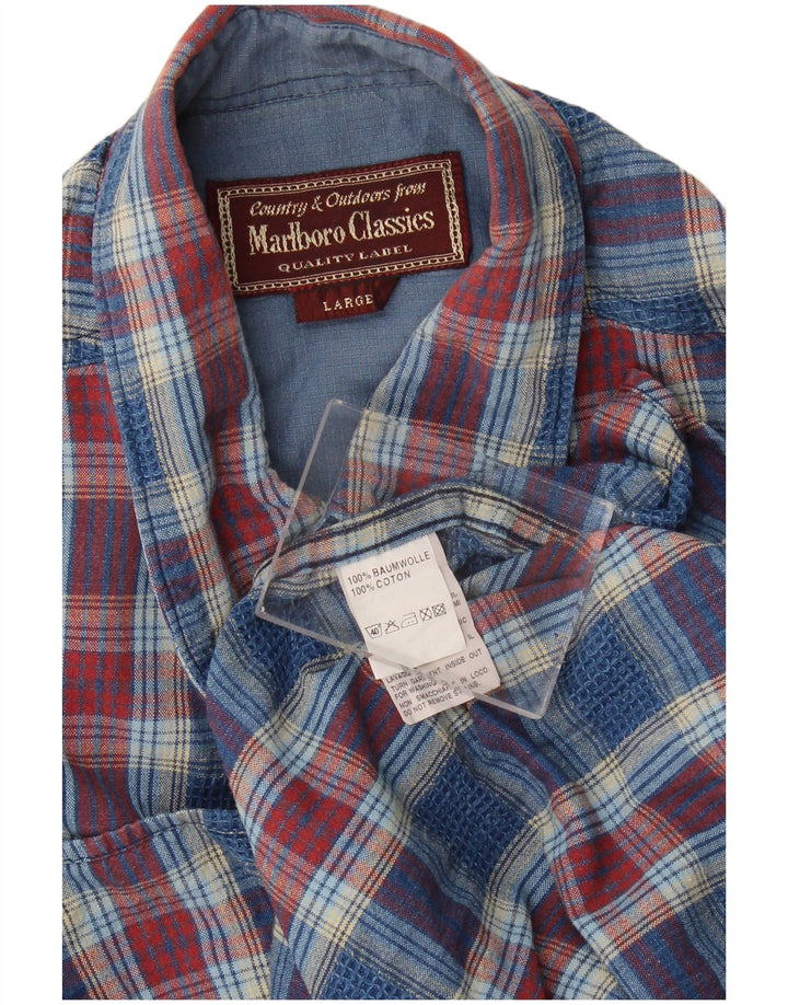 Camisa masculina Marlboro Classics grande algodão xadrez azul