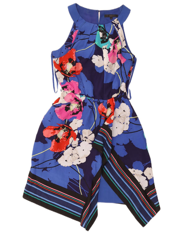 Vestido feminino assimétrico sem mangas Coast UK 12 azul médio floral