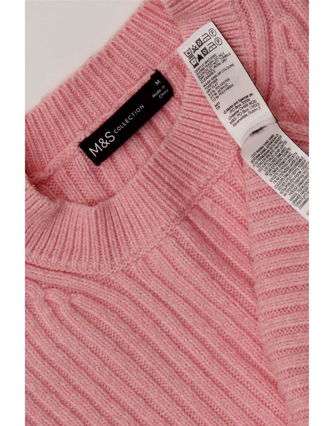Suéter feminino Marks & Spencer com gola redonda Reino Unido 14 poliéster rosa médio