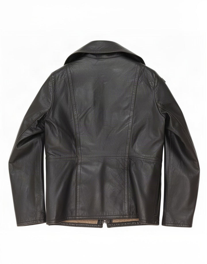 Jaqueta de couro sherpa vintage feminina Reino Unido 14 médio preto