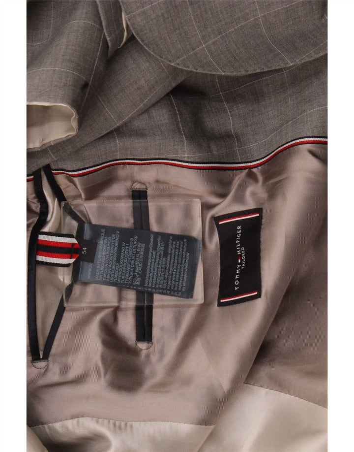 Tommy Hilfiger Jaqueta blazer masculina sob medida de 2 botões IT 54 2XL cinza xadrez