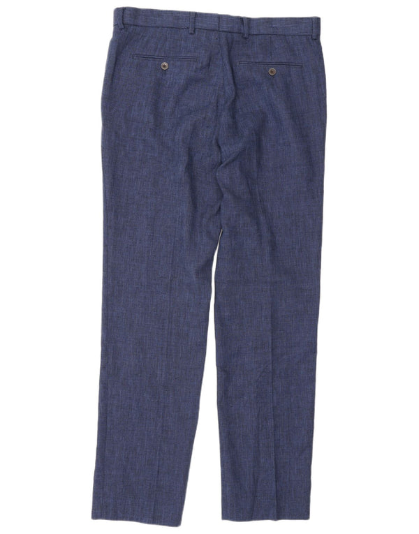 Calça masculina de terno reto sob medida Marks & Spencer W34 L32 azul marinho