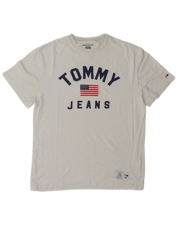 Tommy Hilfiger Camiseta masculina gráfica Top médio algodão branco