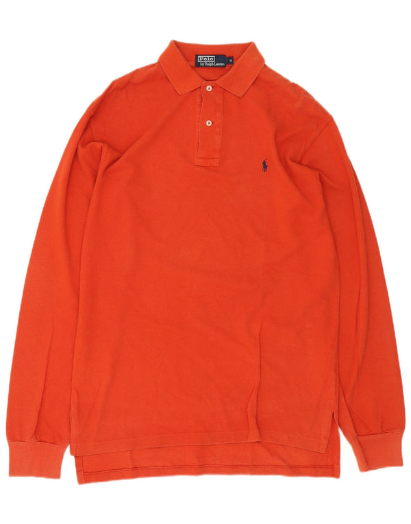 Camisa polo masculina de manga comprida Polo Ralph Lauren de algodão laranja médio