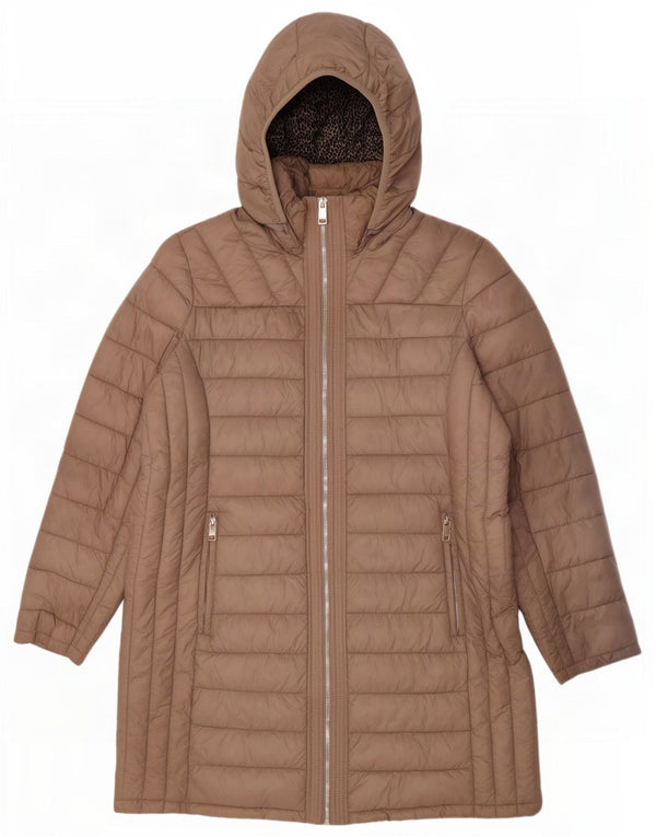 Casaco acolchoado com capuz feminino Michael Kors UK 18 XL marrom nylon