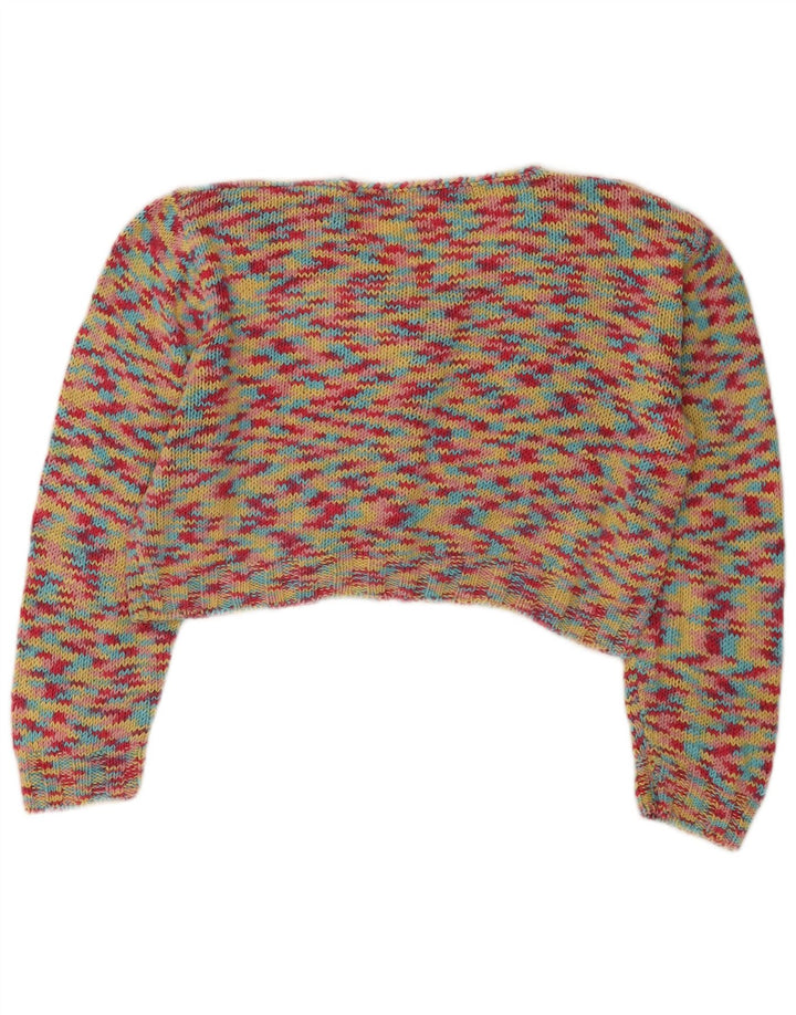 Suéter cardigan vintage feminino UK 14 médio multicolorido manchado