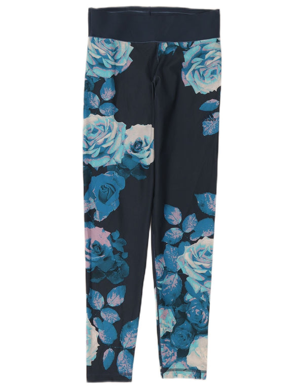 Adidas Womens Climalite Leggings UK 8/10 Pequeno Azul Floral Poliéster