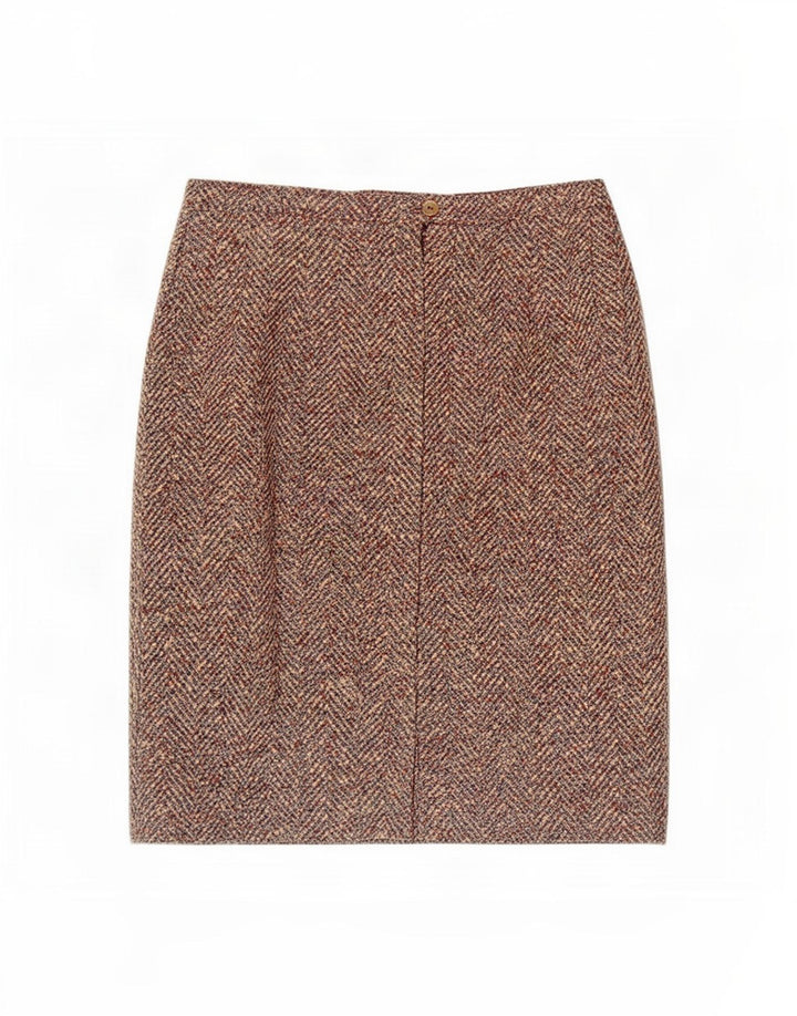 Saia lápis feminina vintage média W30 marrom espinha de peixe