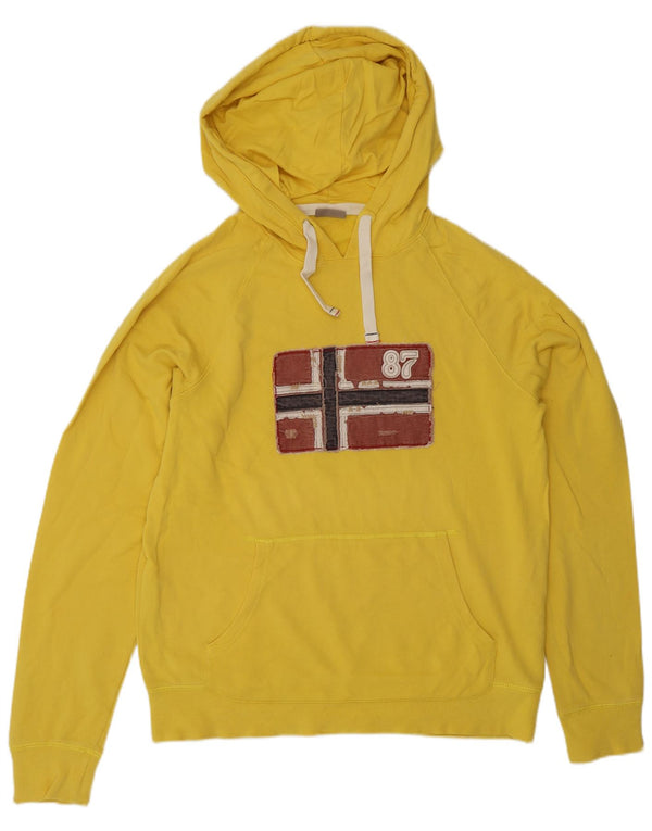 Suéter masculino com capuz gráfico Napapijri médio algodão amarelo