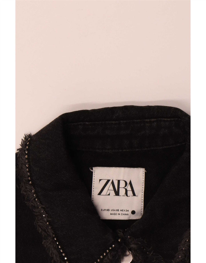 Jaqueta jeans feminina Zara Western Oversized UK 6 XS preta