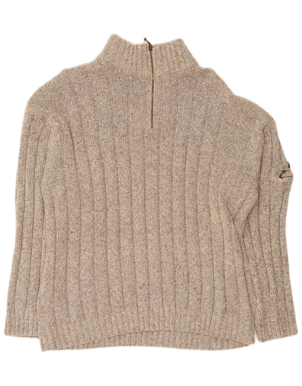 Suéter masculino Cotton Republic com zíper e gola 2XL bege manchado