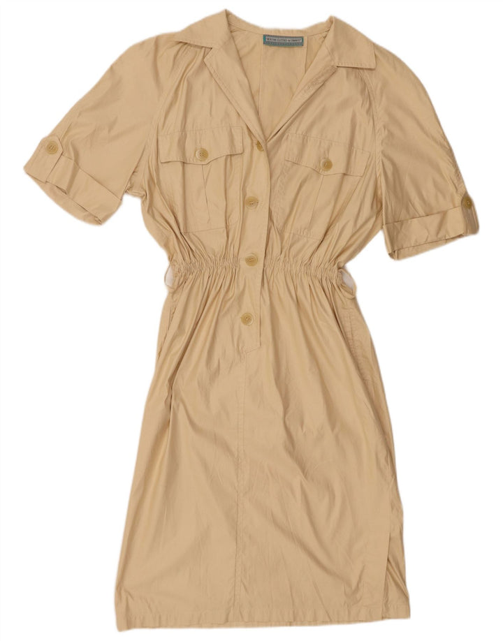 Vestido feminino vintage de manga curta com camisa pulôver Reino Unido 14 bege médio