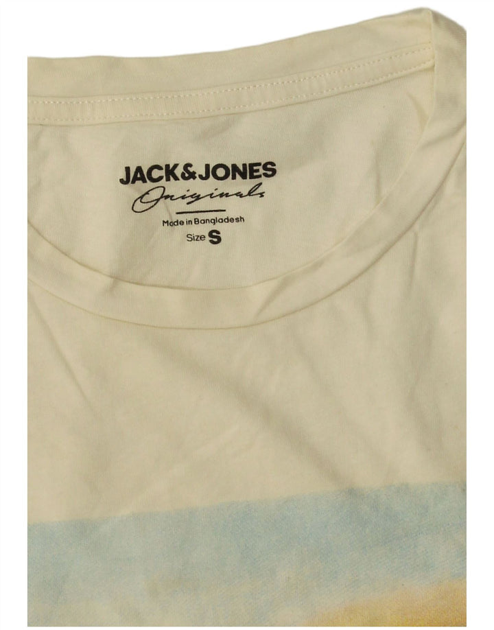 Camiseta gráfica masculina Jack & Jones, top pequeno de algodão branco