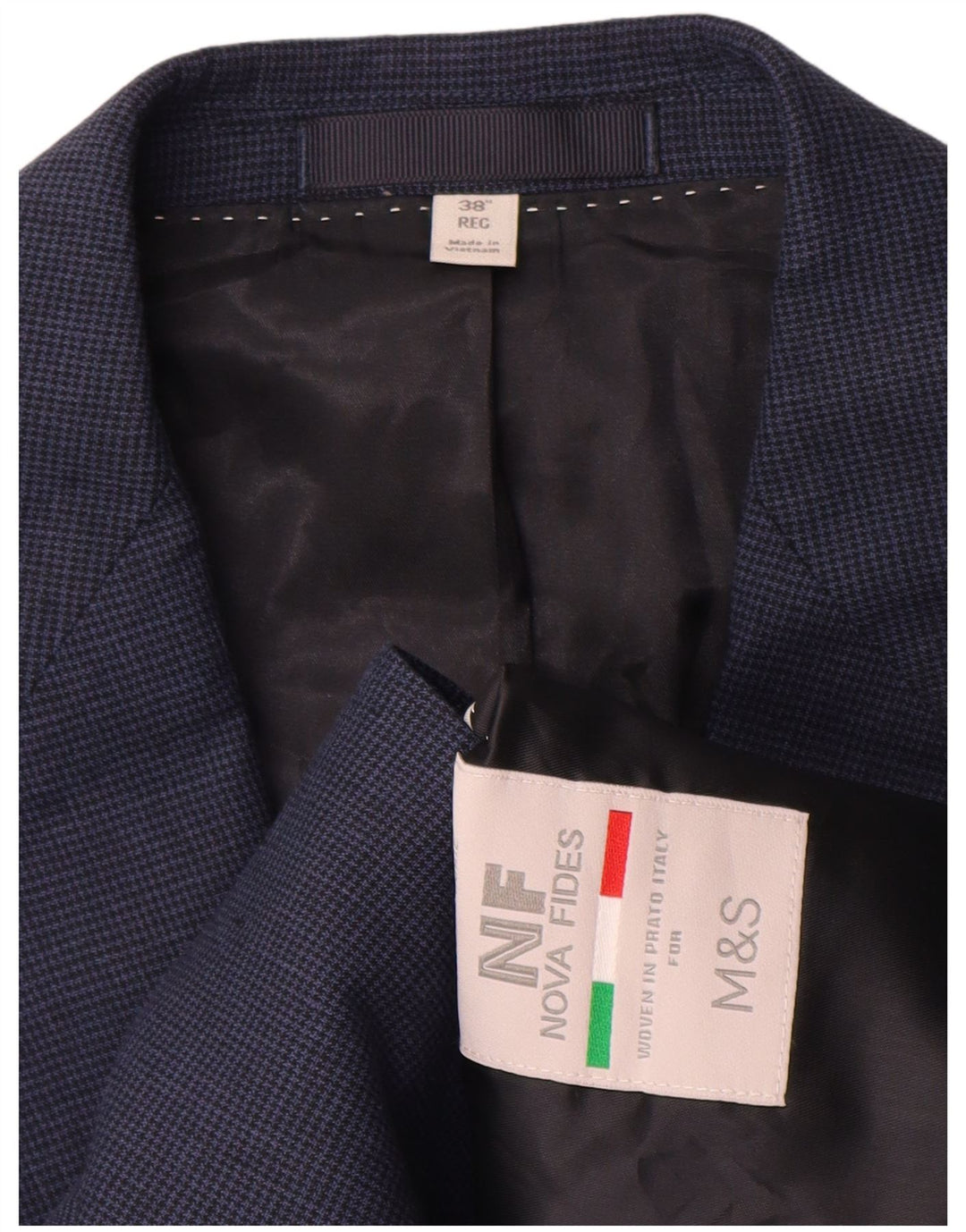 Jaqueta blazer masculina de 2 botões Marks & Spencer Reino Unido 38 Houndstooth azul médio