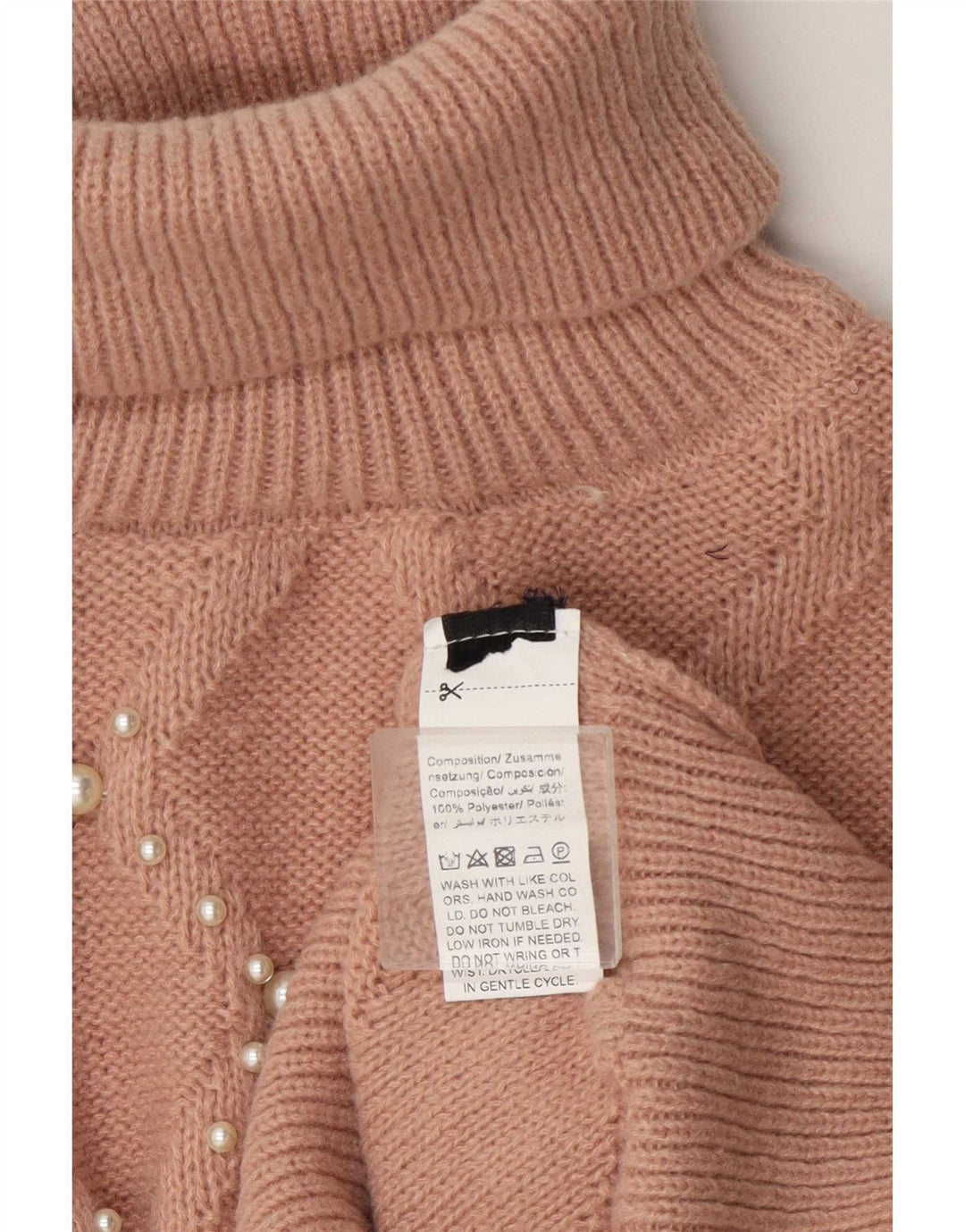 Suéter feminino vintage com gola redonda e gola redonda Reino Unido 14 poliéster bege médio