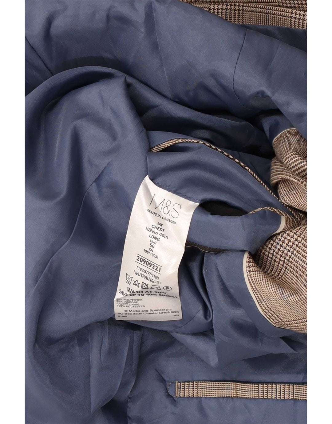 Jaqueta blazer masculina de 2 botões Marks & Spencer Reino Unido 40 xadrez bege médio