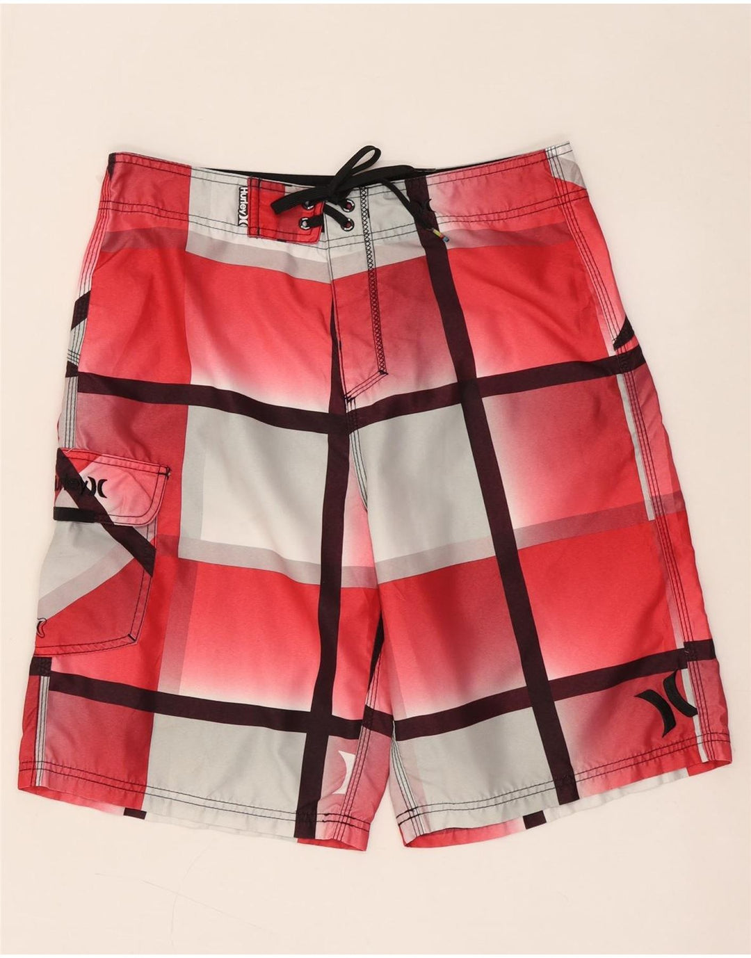 Shorts de natação masculino HURLEY poliéster xadrez médio vermelho