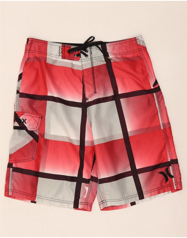 HURLEY Mens Swimming Shorts Medium Red Check Polyester