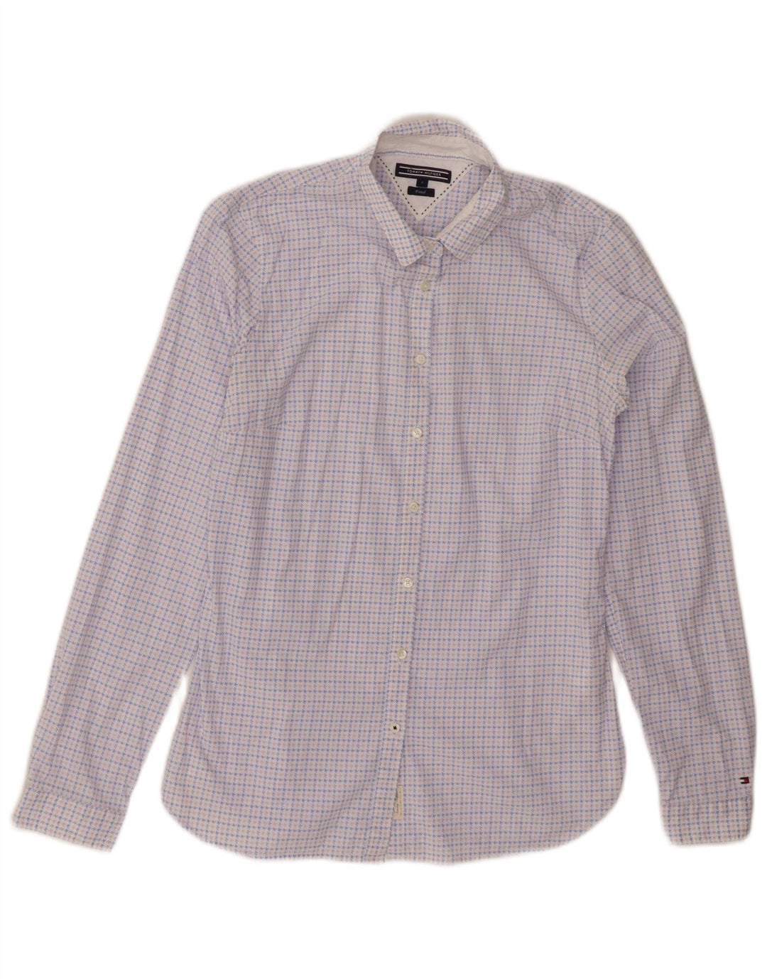 Camisa justa feminina TOMMY HILFIGER EUA 4 pequeno azul houndstooth algodão