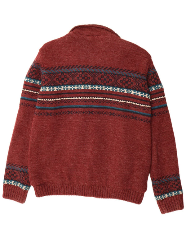 Jaqueta masculina de malha sherpa Tokyo Laundry Reino Unido 42 XL Borgonha acrílico geométrico