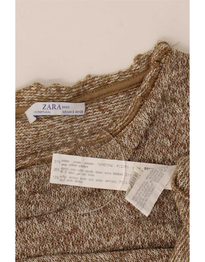 Zara Womens Crop Oversized Top Manga Longa Reino Unido 10 Pequeno Poliéster Marrom