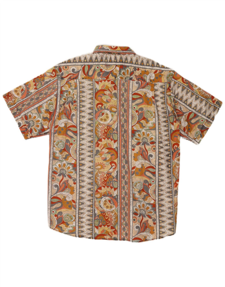 Camisa masculina vintage de manga curta grande floral multicolorida