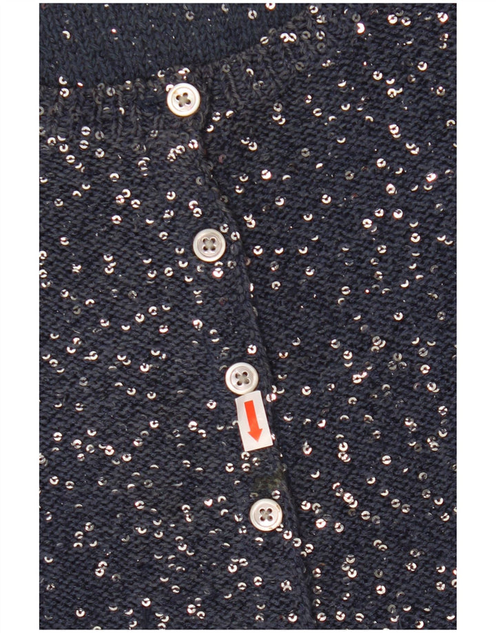 Suéter cardigã feminino JIGSAW Reino Unido 12 poliéster azul marinho médio