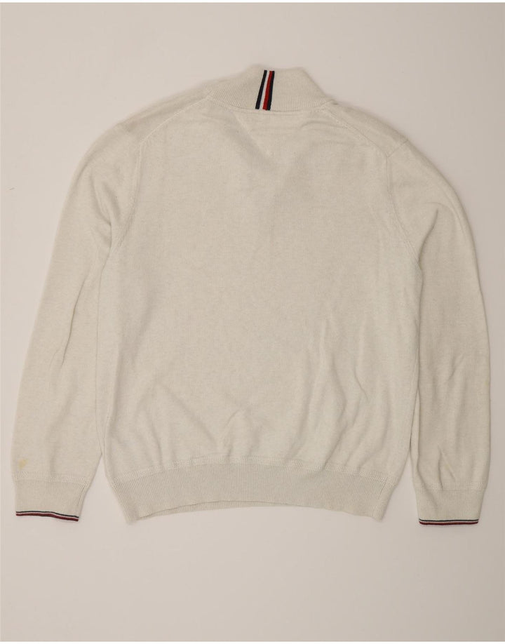 Suéter masculino Tommy Hilfiger com zíper e gola grande de algodão cinza