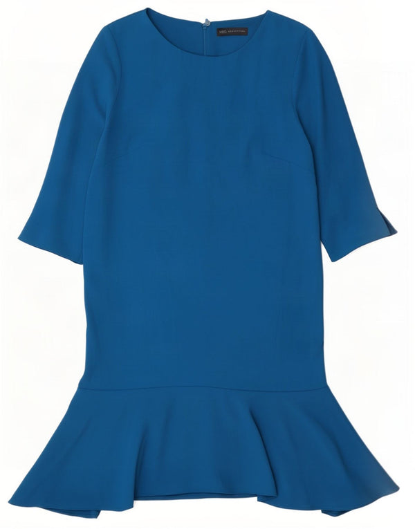 Marks & Spencer Womens 3/4 Sleeve Drop Waist Dress UK 10 Small Blue