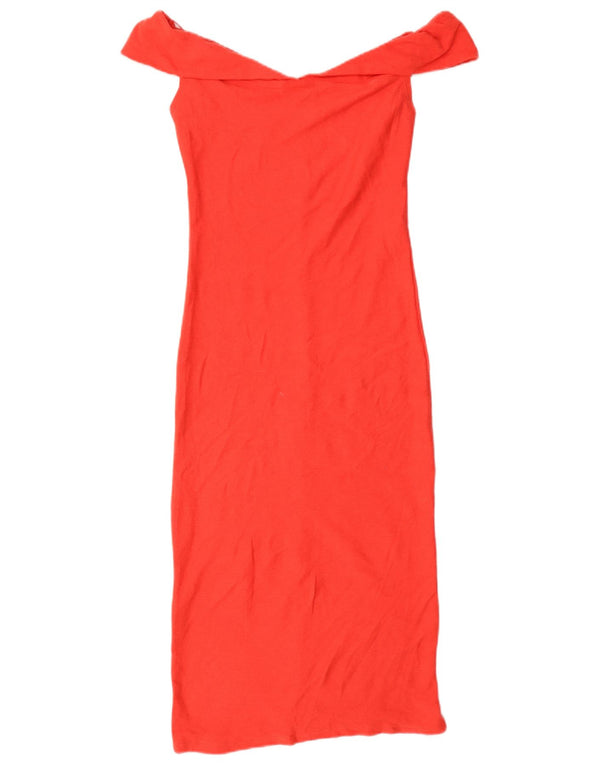Vestido feminino Zara Trafaluc com ombro de fora UK 10 pequeno vermelho