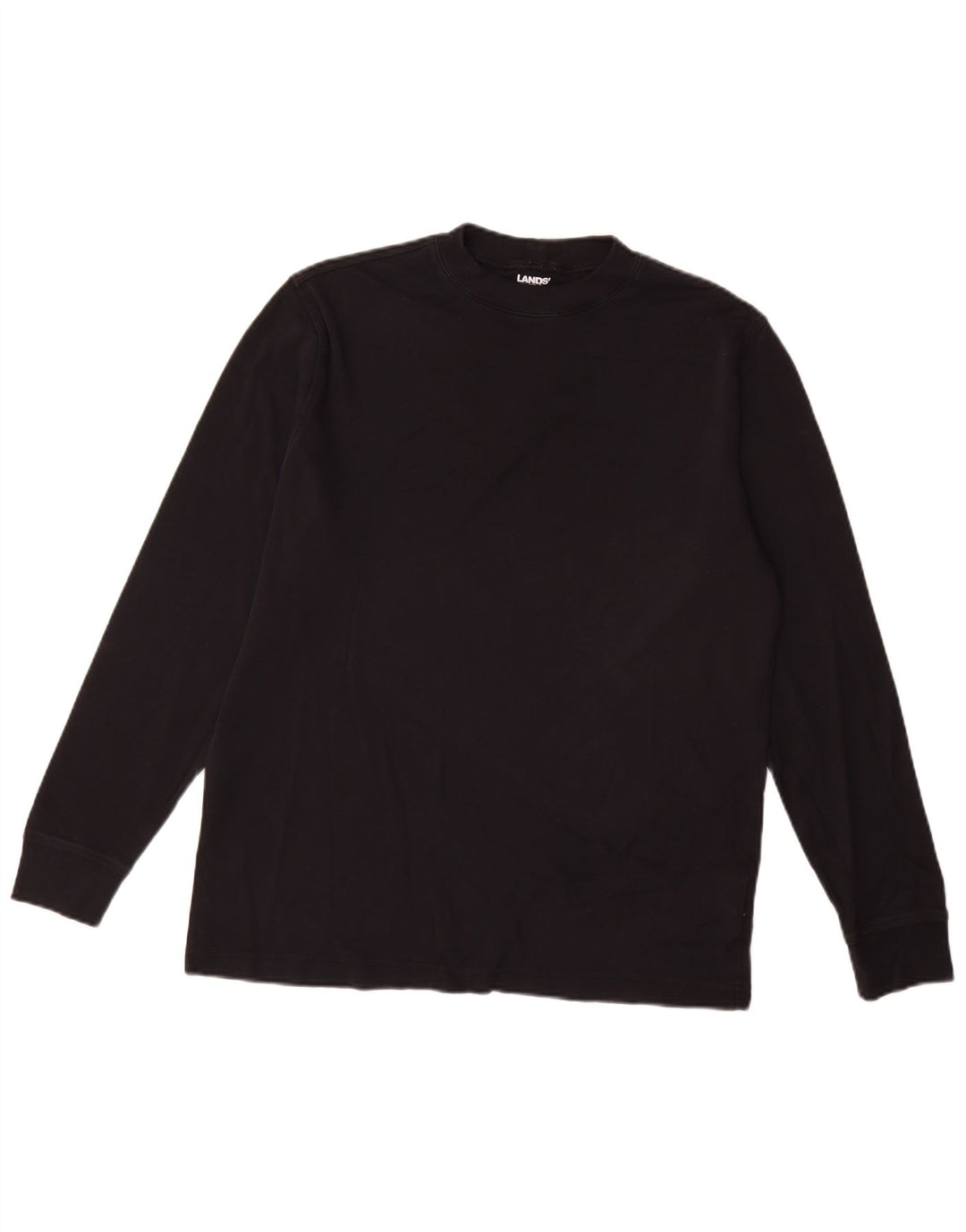 Lands End Mens Top Manga Longa Médio Algodão Preto