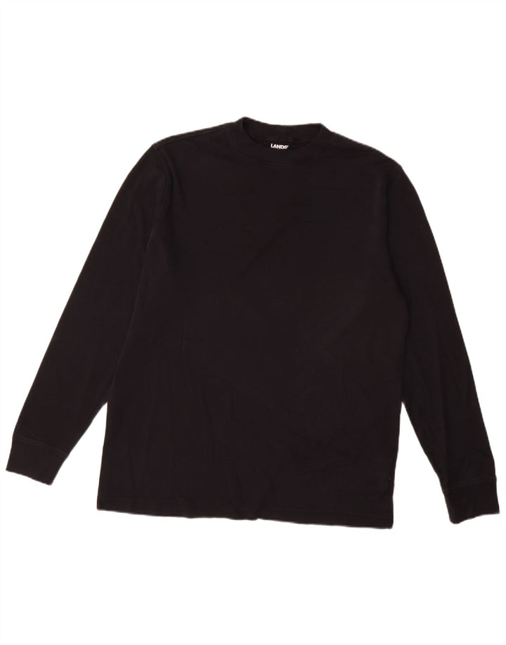Lands End Mens Top Manga Longa Médio Algodão Preto