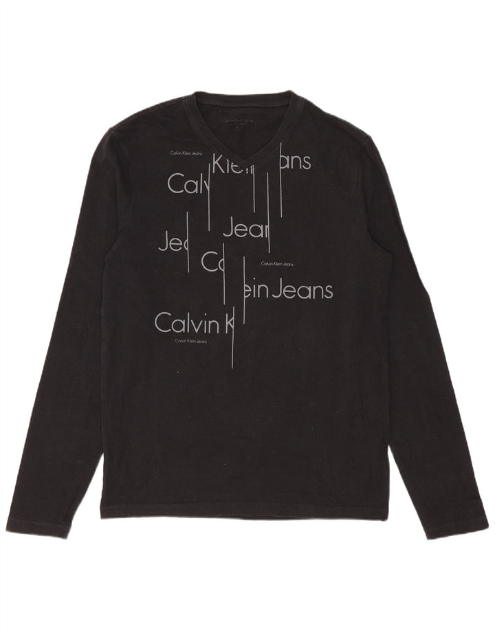 Calvin Klein Jeans Feminino Top Gráfico Manga Longa Reino Unido 12 Médio Preto
