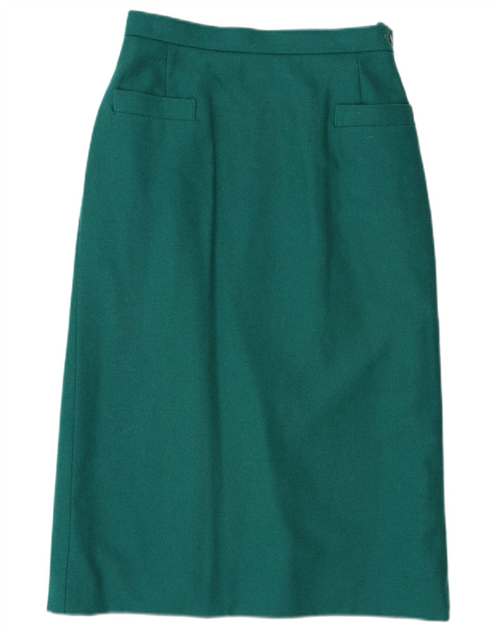 Saia midi feminina Windsmoor Reino Unido 12 médio W27 lã verde