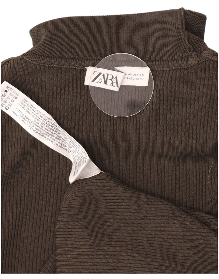 Zara Suéter feminino com gola redonda e viscose cinza médio UK 12