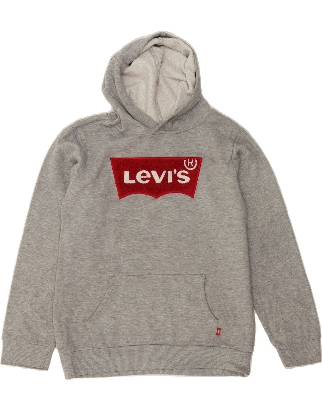 LEVI'S Boys Graphic Hoodie Jumper 13-14 Years XL Grey Cotton Vintage Levi's and Second-Hand Levi's from Messina Hembry 
