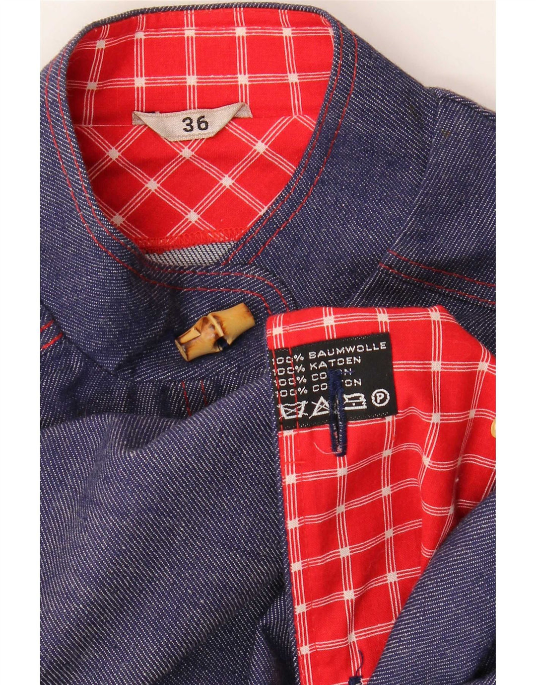 Sobretudo feminino vintage EU 36 pequeno algodão azul marinho