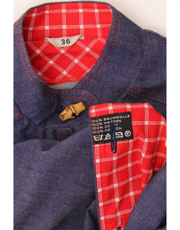Sobretudo feminino vintage EU 36 pequeno algodão azul marinho