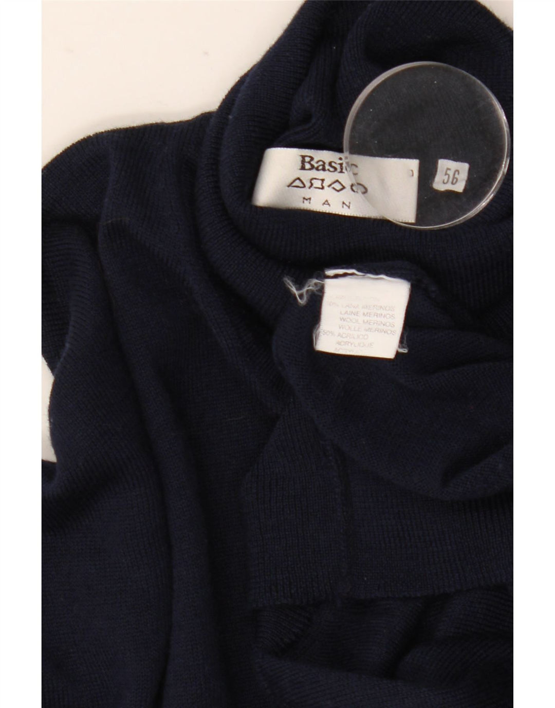 Suéter básico masculino com gola redonda IT 56 XL lã azul marinho