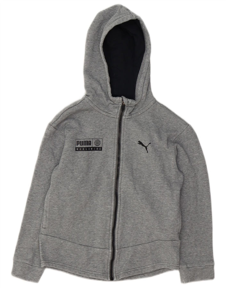 Suéter PUMA Boys Graphic Zip com capuz 9-10 anos algodão cinza