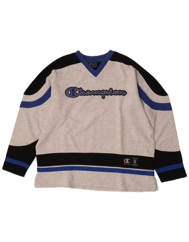 CHAMPION Suéter masculino gráfico solto com ajuste solto bloco colorido cinza médio