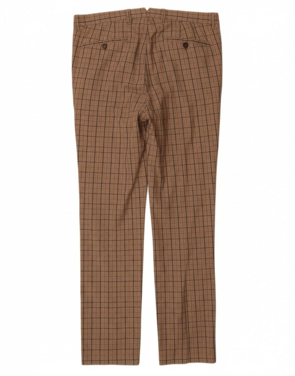 Calça masculina reta BENETTON IT 46 pequena W32 L31 xadrez bege