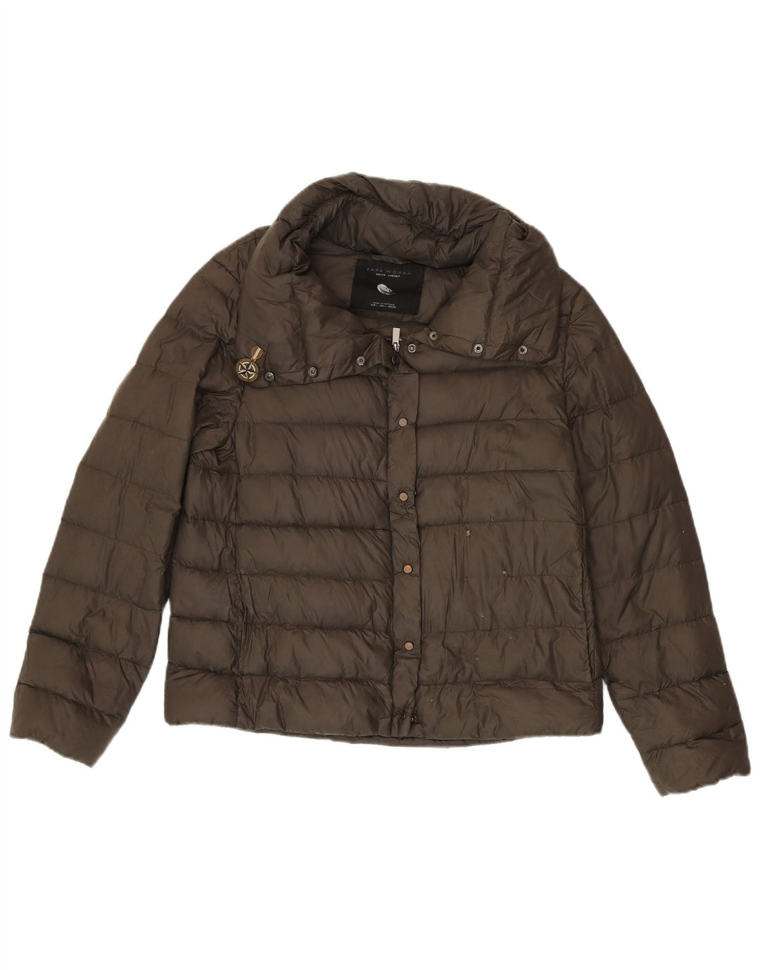 Jaqueta acolchoada feminina Zara UK 16 grande cáqui