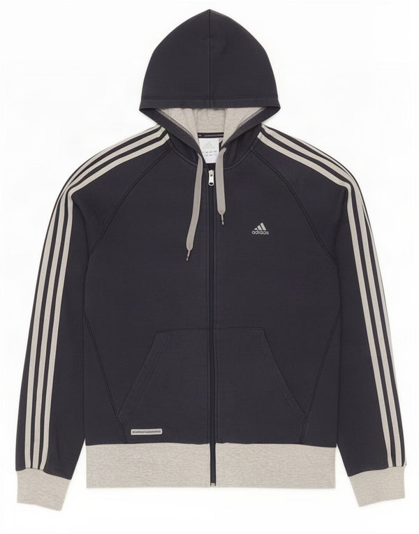 Suéter masculino Adidas com capuz e zíper grande azul marinho algodão colorido